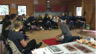 Fortbildungswochenende Ausgelassene matschbeschmierte Jugendgruppe